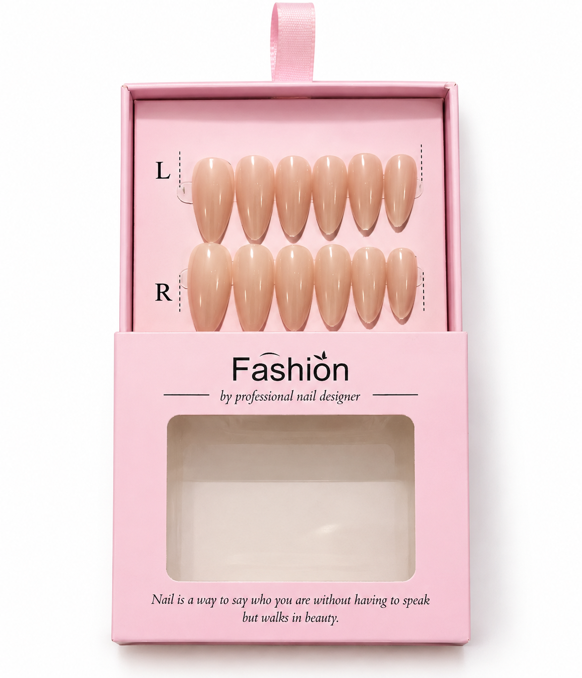 Glossy Nude Beige Almond Press-On Nails – Medium-Length Nail Set