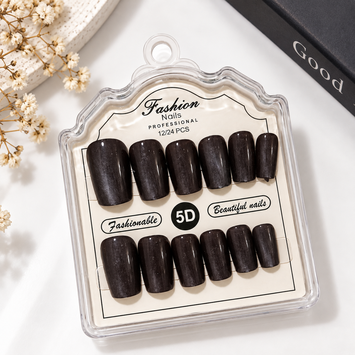 Midnight Black Glossy Press-On Nails – Reusable-Look Nail Style