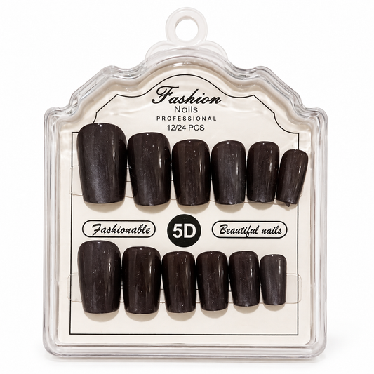 Midnight Black Glossy Press-On Nails – Reusable-Look Nail Style